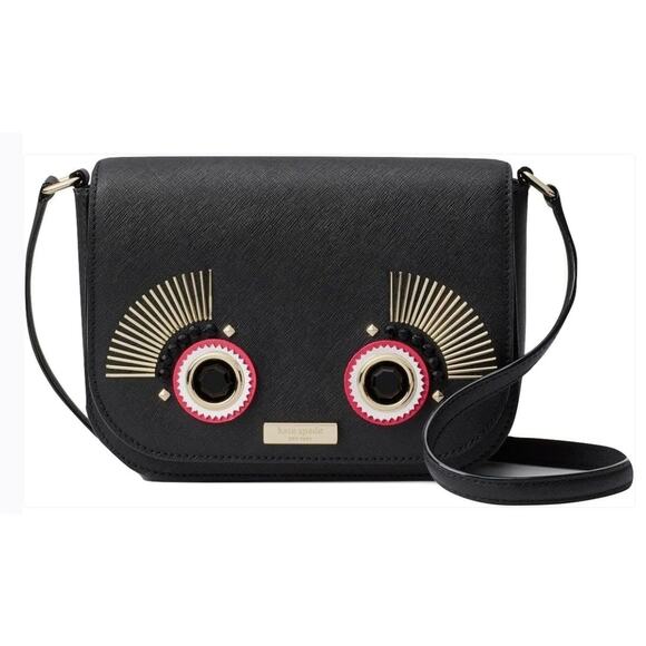 kate spade Handbags - Kate Spade Purse Black Textured Leather Monster Face Crossbody Handbag Carsen